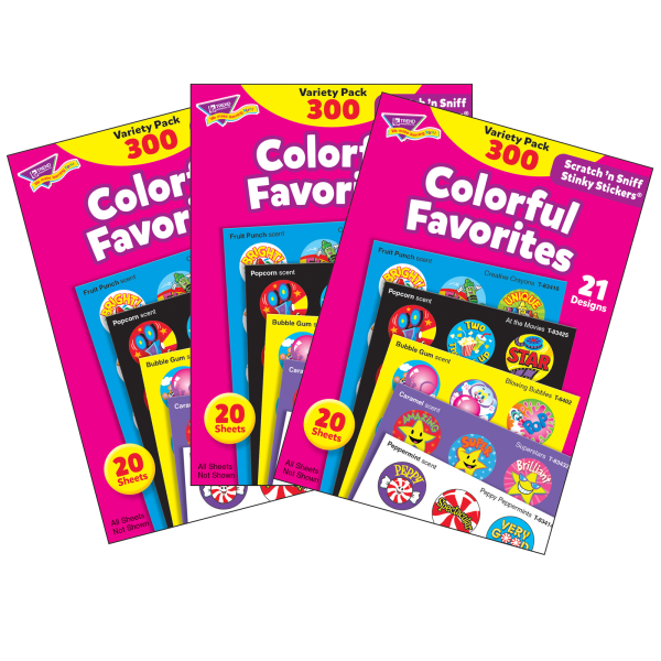 Colorful Favorites Stinky Stickers Variety Pack, 300 Per Pack, 3 Packs