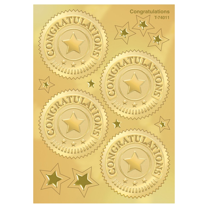 Congratulations (Gold) Award Seals Stickers, 32 ct