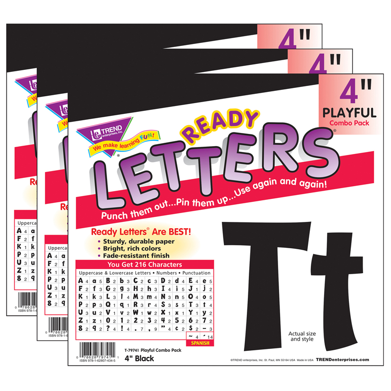Black 4" Playful Combo Ready Letters, 3 Packs