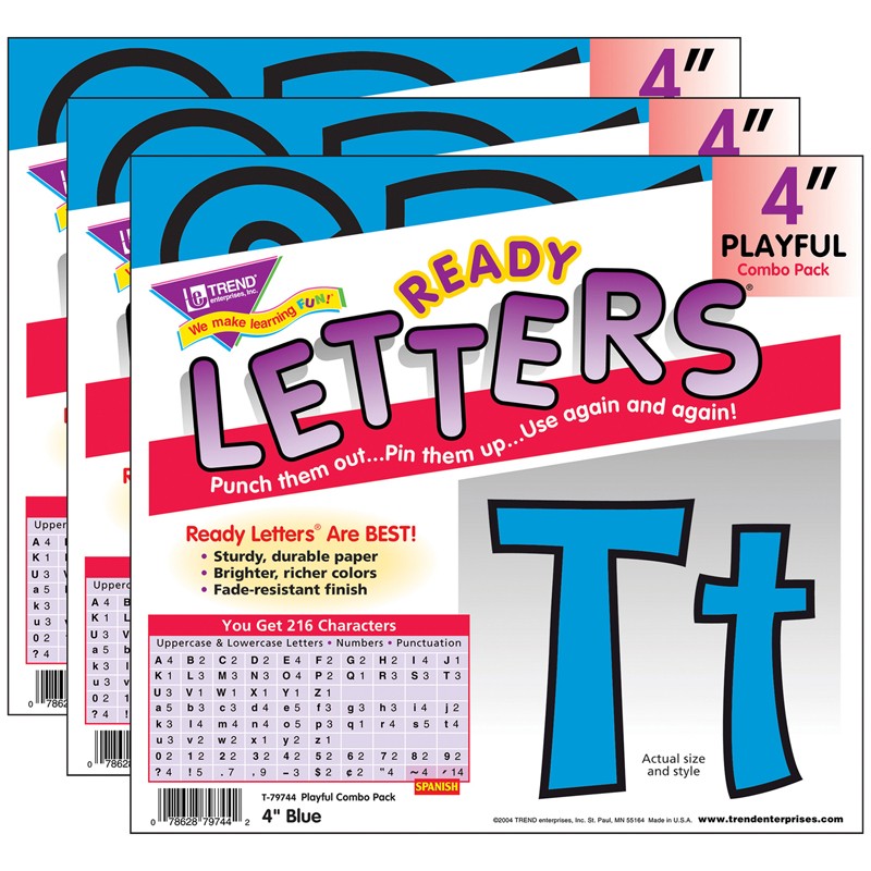 Blue 4" Playful Combo Ready Letters, 3 Packs