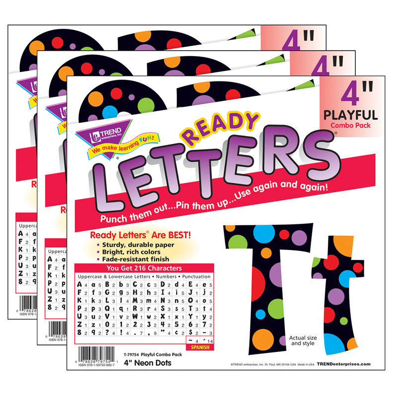 Neon Dots 4" Playful Combo Ready Letters, 3 Packs