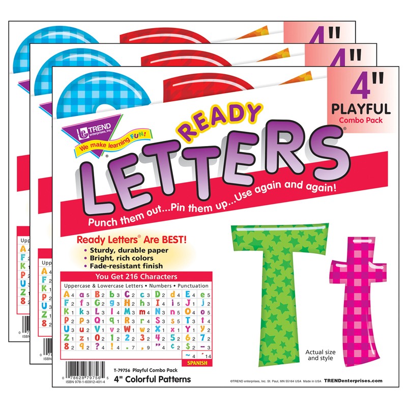 Colorful Patterns 4" Play Combo Ready Letters, 3 Packs