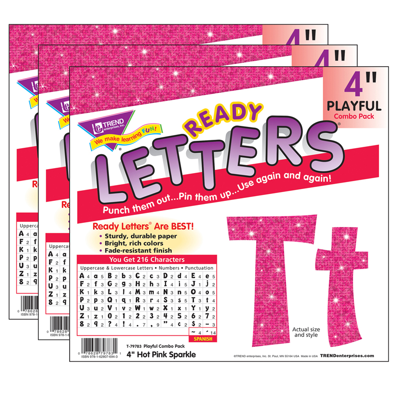 Hot Pink Sparkle 4" Playful Combo Ready Letters, 3 Packs