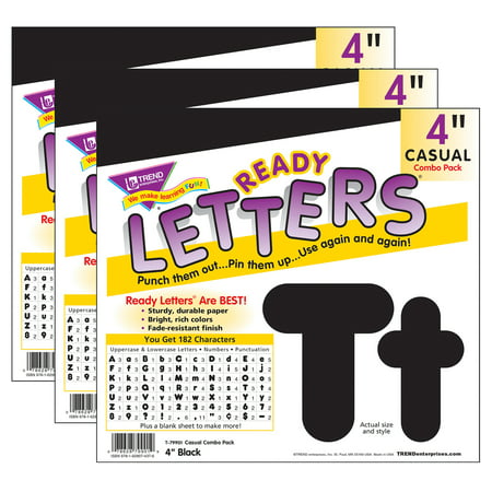 Black 4-Inch Casual Uppercase/Lowercase Combo Pack Ready Letters, 182 Per Pack, 3 Packs