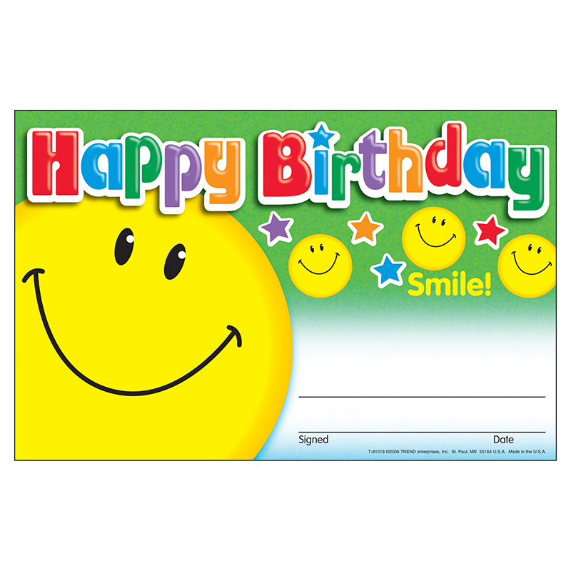 Happy Birthday Smile Recognition Awards, 30 ct