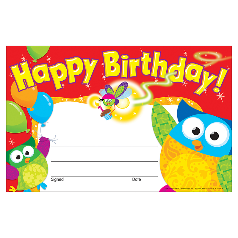 Happy Birthday Owl-Stars! Recognition Awards, 30 Per Pack, 6 Packs