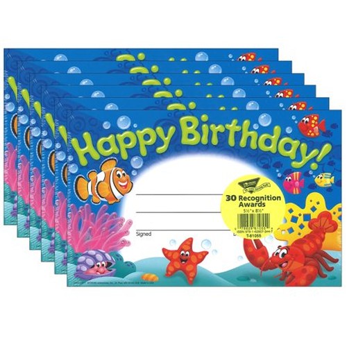 Happy Birthday! Sea Buddies Recognition Awards, 30 Per Pack, 6 Packs