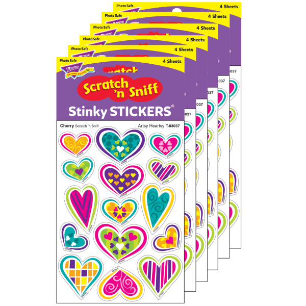 Artsy Heartsy/Cherry Mixed Shapes Stinky Stickers, 60 Per Pack, 6 Packs