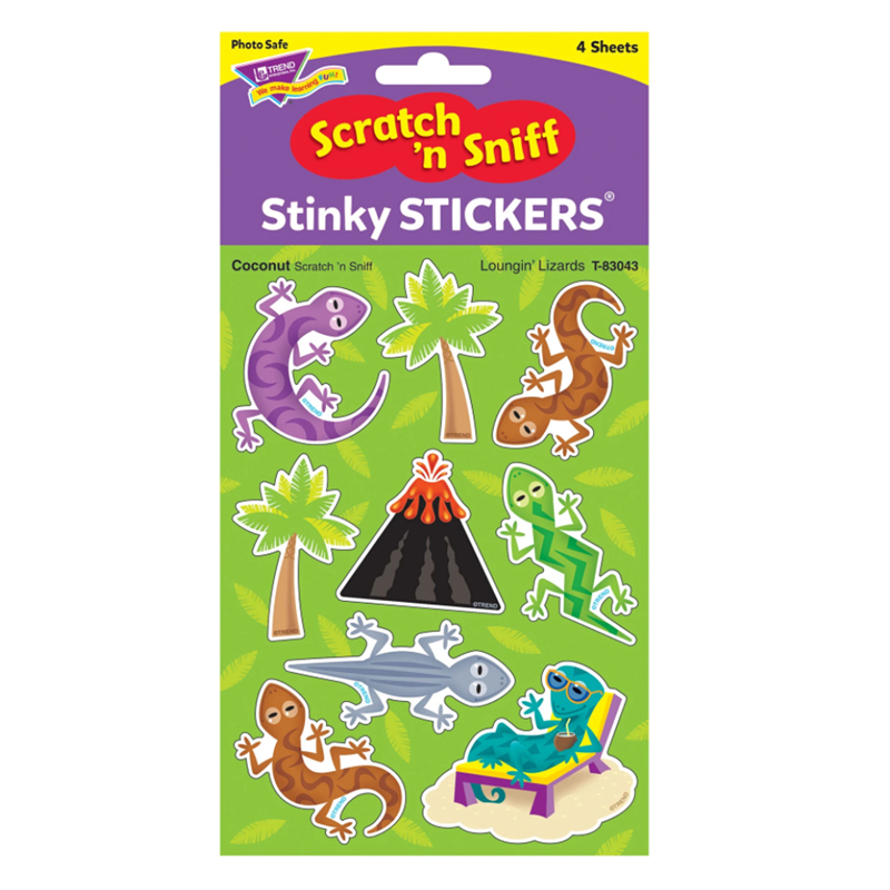 Loungin' Lizards/Coconut Mixed Shapes Stinky Stickers, 36 ct