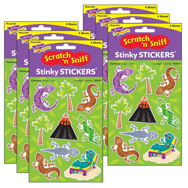 Loungin' Lizards/Coconut Mixed Shapes Stinky Stickers, 36 Per Pack, 6 Packs