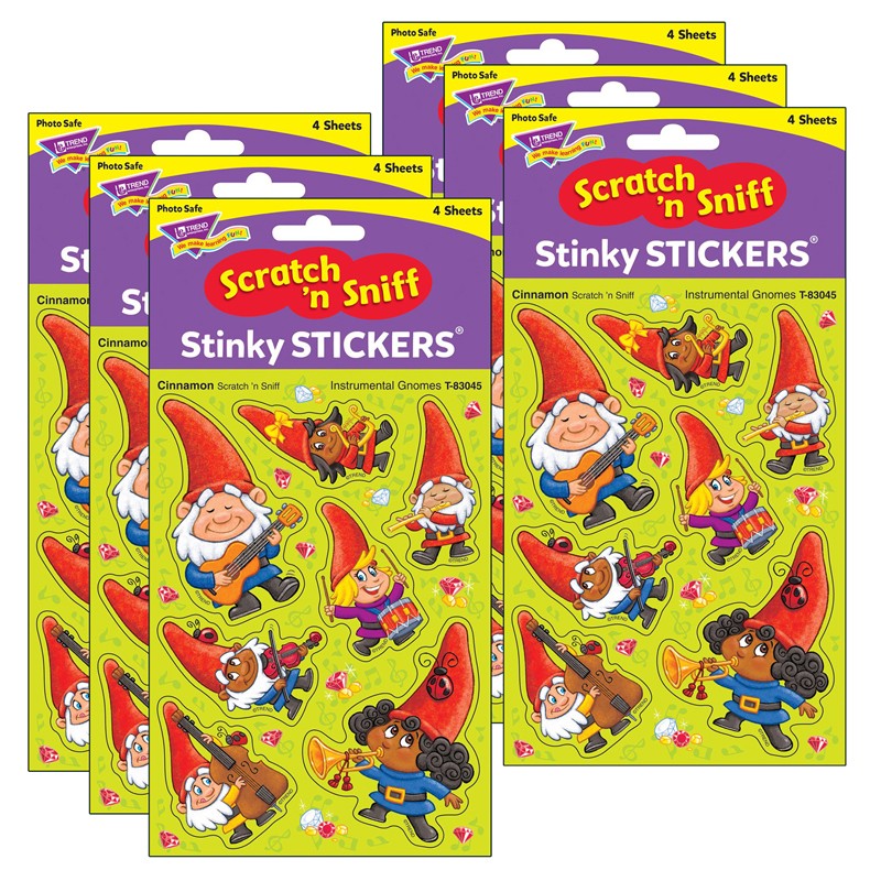 Instrumental Gnomes/Cinnamon Mixed Shapes Stinky Stickers, 28 Per Pack, 6 Packs