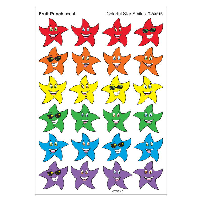 Colorful Star Smiles/Fruit Punch Stinky Stickers, 96 ct