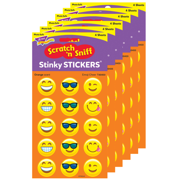 Emoji Cheer/Orange Stinky Stickers, 60 Per Pack, 6 Packs