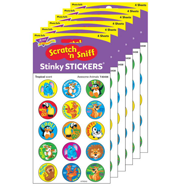 Awesome Animals/Tropical Stinky Stickers, 60 Per Pack, 6 Packs