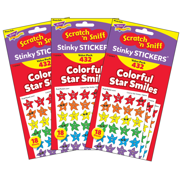 Colorful Star Smiles Stinky Stickers Variety Pack, 432 Per Pack, 3 Packs