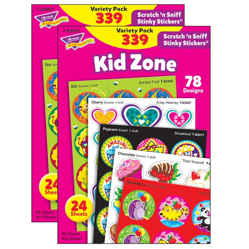 Kid Zone Stinky Stickers Variety Pack, 339 Count Per Pack, 2 Packs