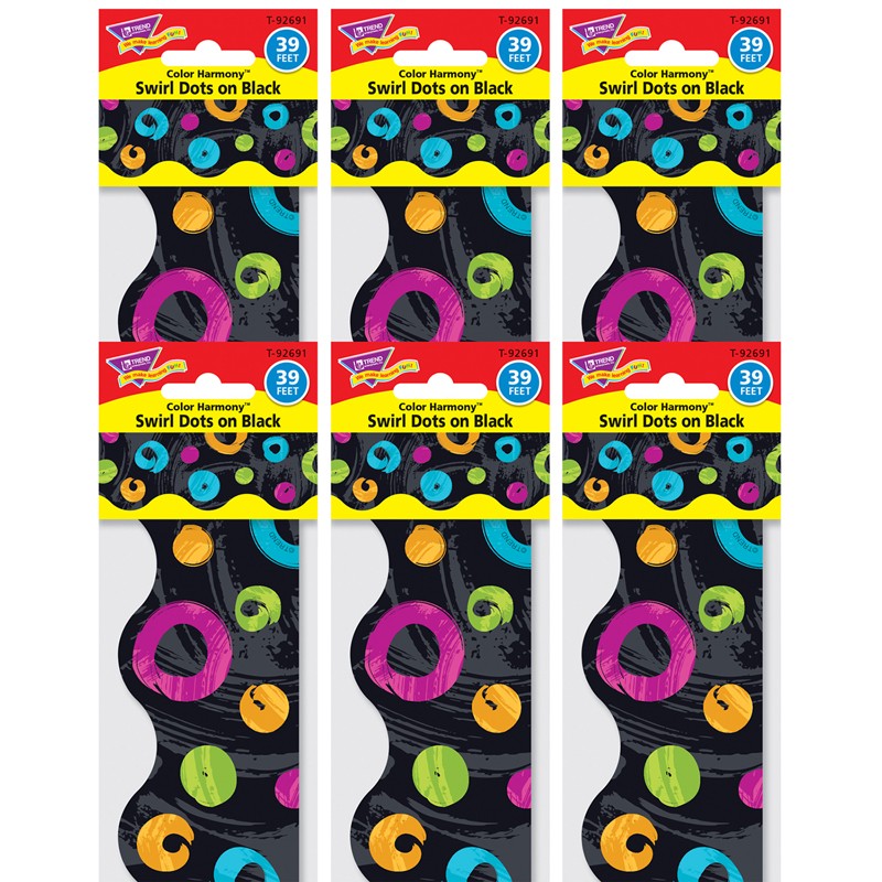 Color Harmony Swirl Dots on Black Terrific Trimmers, 39 Feet Per Pack, 6 Packs