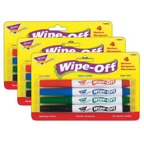 4-Pack Standard Colors Wipe-Off Markers, 3 Packs