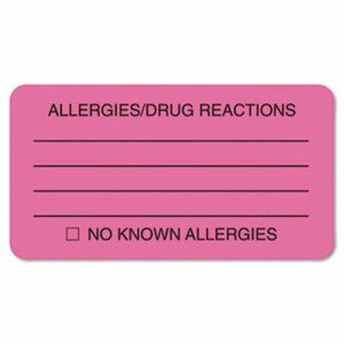 Tabbies ALLERY/DRUG REACTIONS Alert Labels - 3 1/4" x 1 3/4" Length - Pink - 250 / Roll