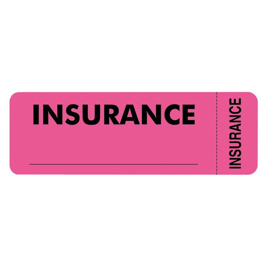 Tabbies INSURANCE Labels - 3" x 1" Length - Pink - 250 / Roll - 250 / Roll