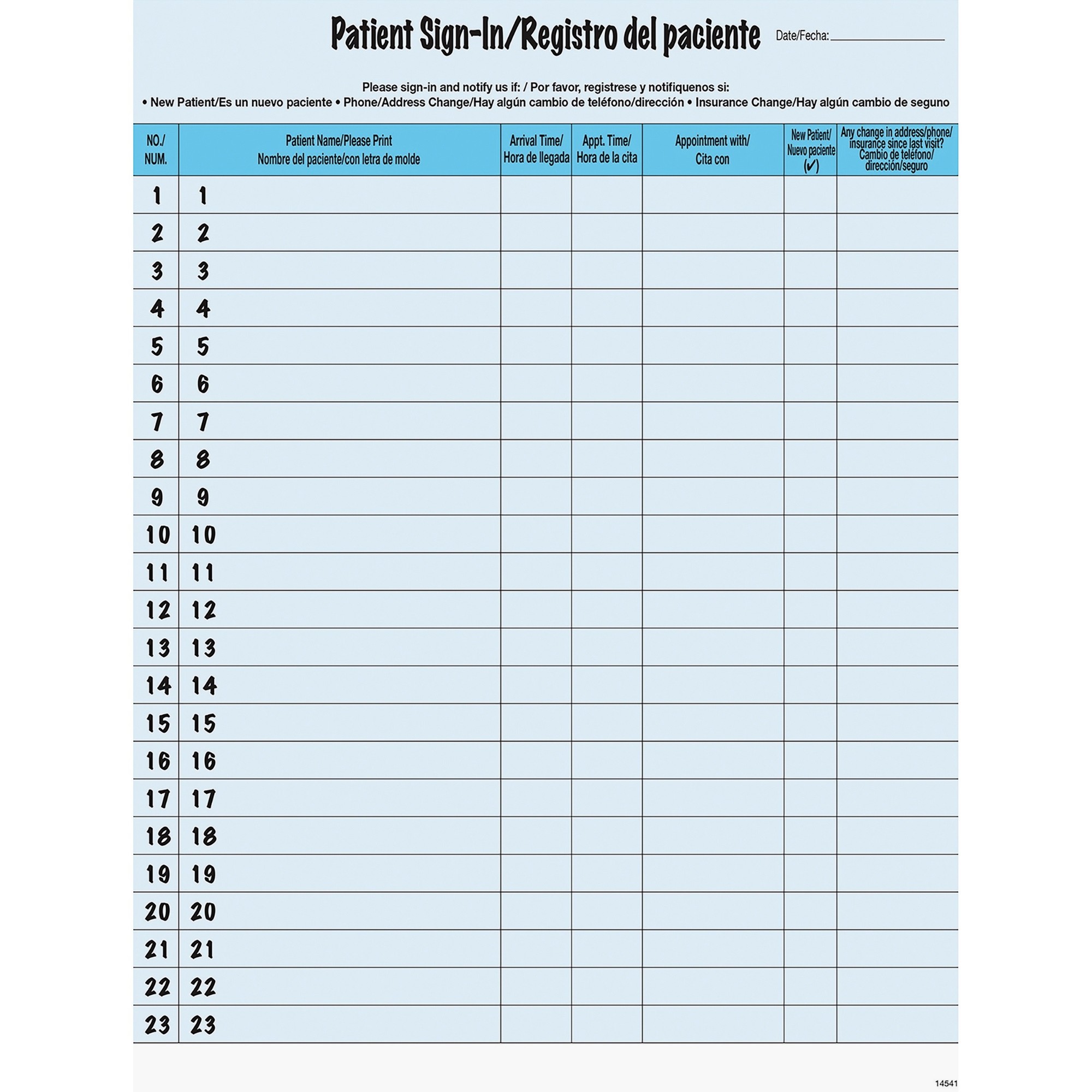 Tabbies Patient Sign-in Label Forms - Letter - 8.50" x 11" Sheet Size - Blue Sheet(s) - 125 / Pack