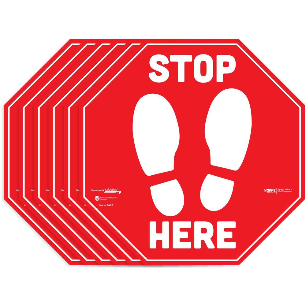 Tabbies BeSafe STOP HERE Messaging Carpet Decals - 6 / Pack - STOP HERE Print/Message - 12" Width x 12" Height - Square Shape - 