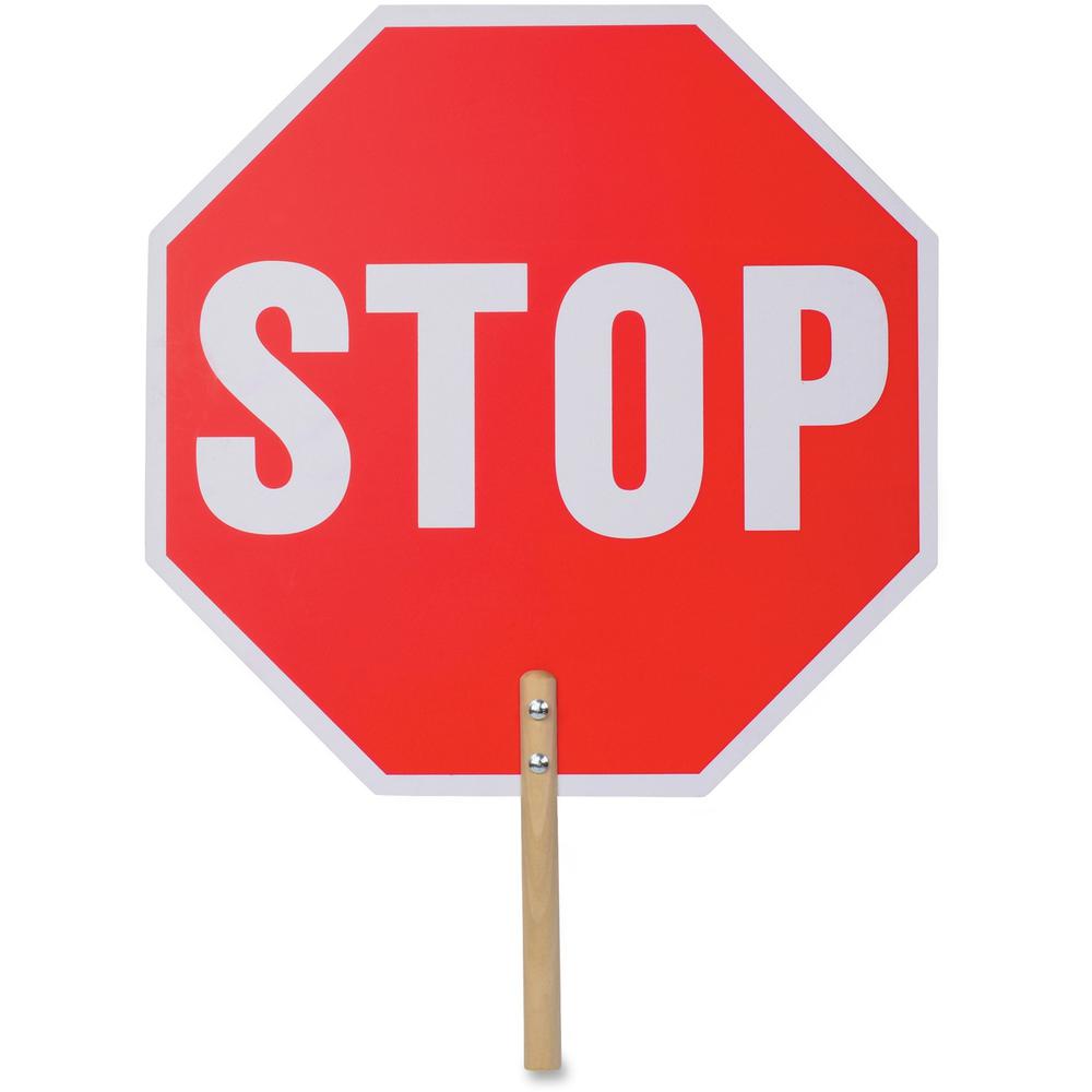 Tatco Handheld Stop Sign - 1 Each - Stop Print/Message - 18" Width x 18" Height - White Print/Message Color - Weather Proof, Lon