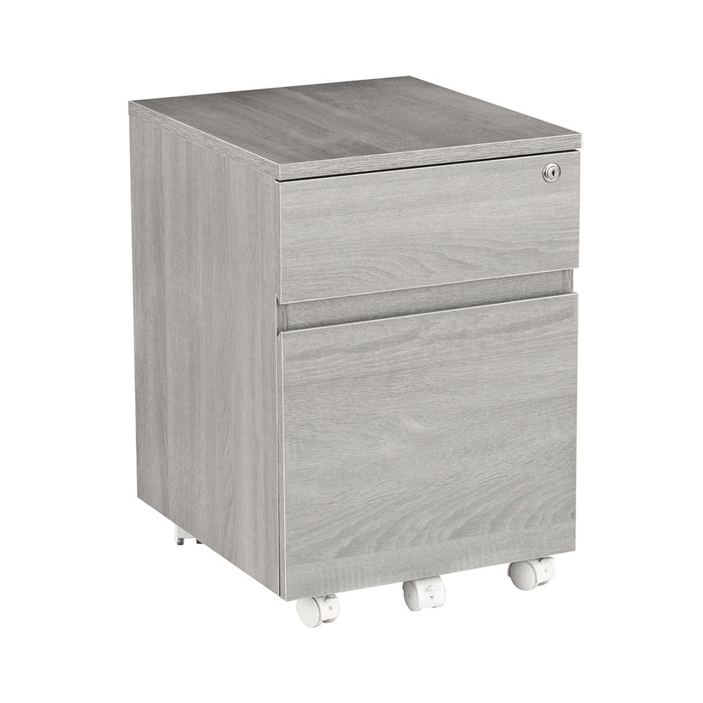 Rolling two Drawer Vertical Filing Cabinet with Lock and Storage, Grey