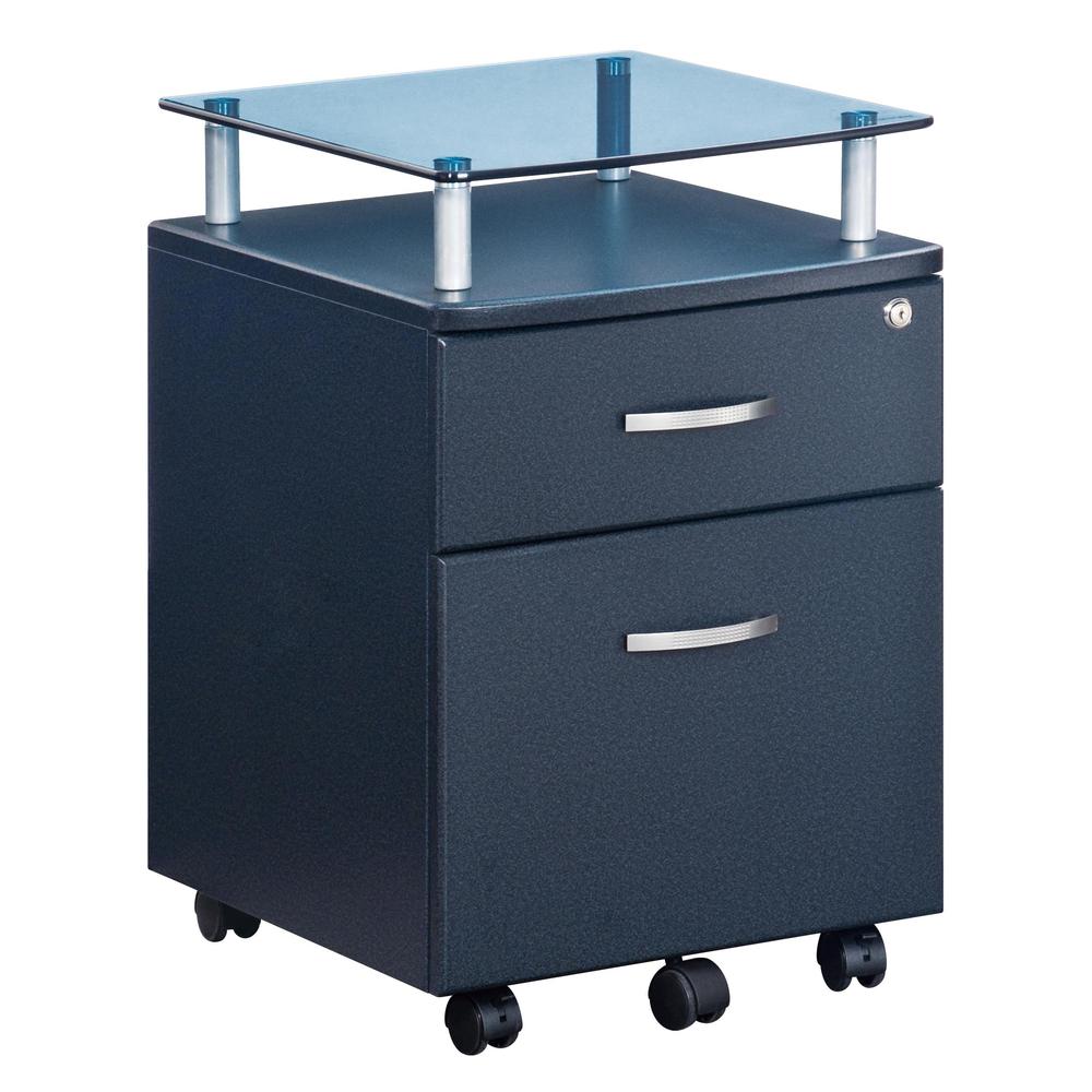 Rolling File Cabinet With Glass Top. Color: Graphite