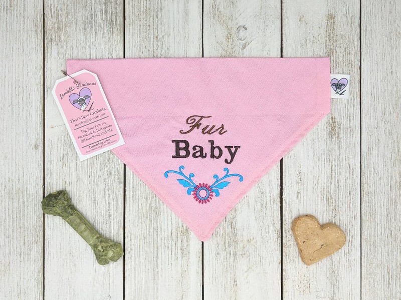 Embroidered Print - Traditional Tie-Around Dog Bandana - LargeFur Baby Pink