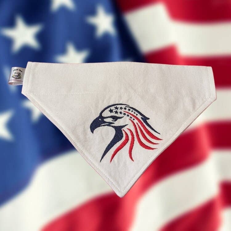 Embroidered Print - Traditional Tie-Around Dog Bandana - MediumRed White and Blue Eagle