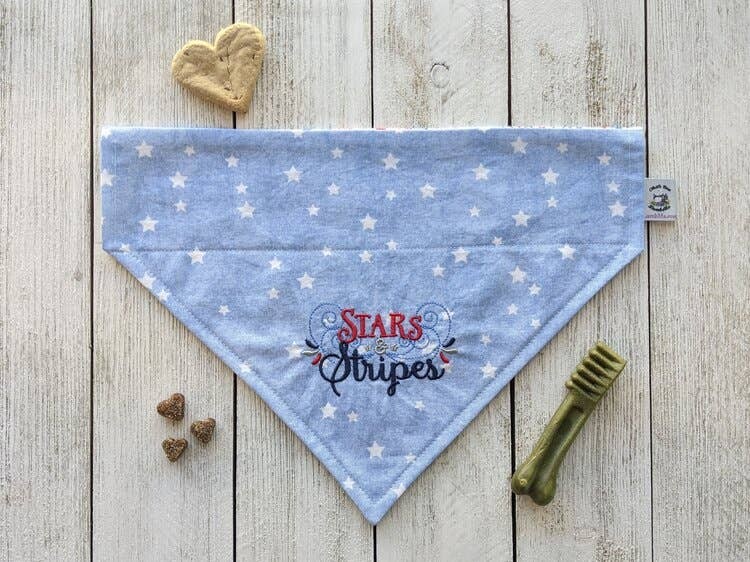 Embroidered Print - Traditional Tie-Around Dog Bandana - LargeStars and Stripes Forever