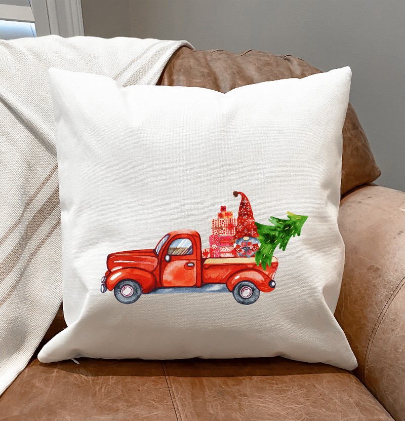1-Gnome, A Red Truck & A Tree Pillow Cover