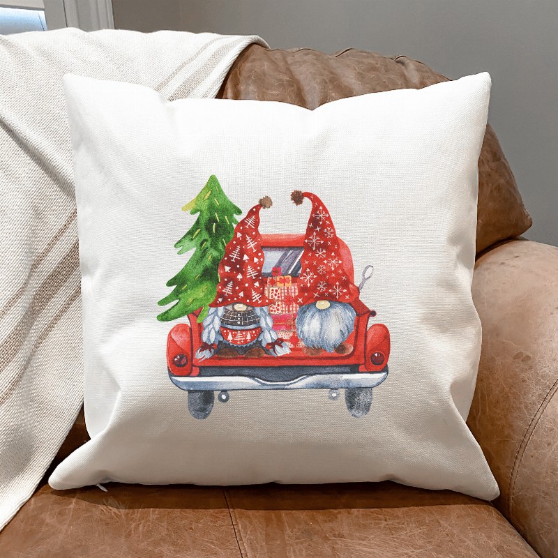 2-Gnomes & A Red Tailgate Truck Pillow Cover