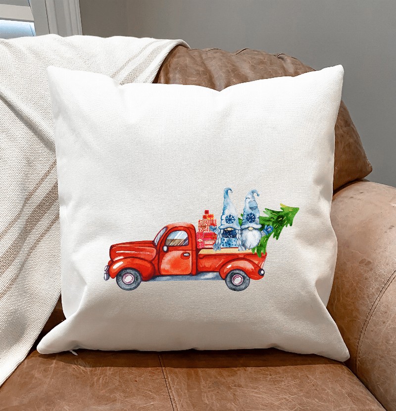 2-Gnomes A Red Truck & A Tree Pillow Cover