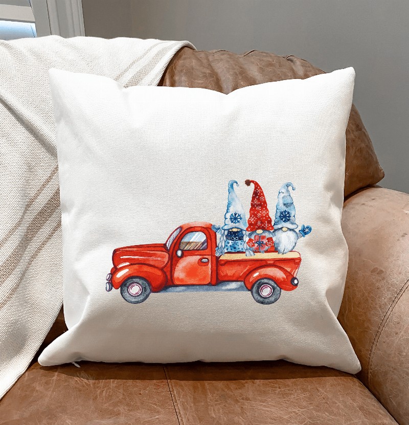 3-Gnomes & A Red Truck Pillow Cover