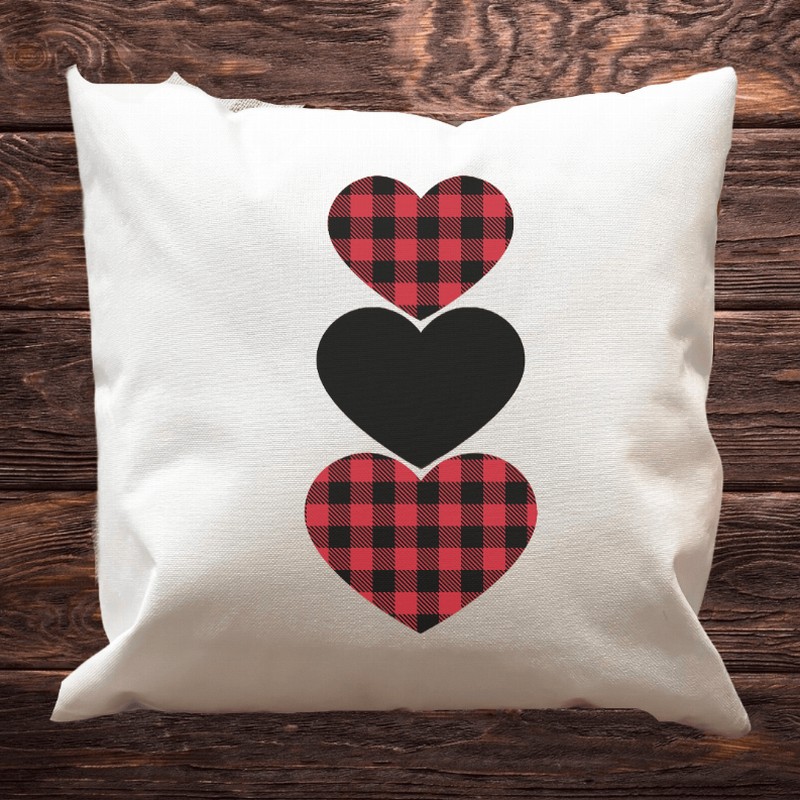 Buffalo Plaid Hearts Pillow Cover