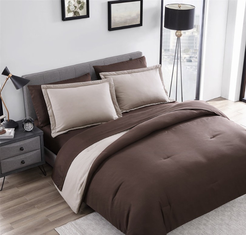 Chestnut Reversible 7 Piece bed in a bag Comforter Set - King Khaki