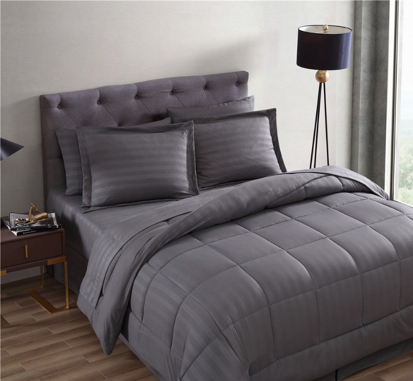 Maple Dobby Stripe 8 Piece bed in a bag Comforter Set - King Gray
