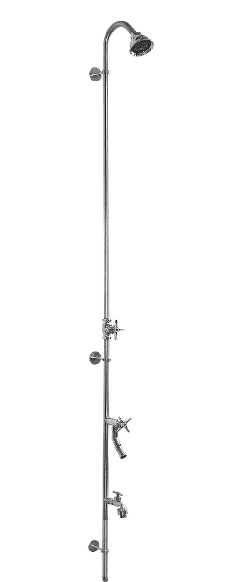 80" Wall Mount Cold Water Shower with Cross Handle Valve & Hose Bibb Foot Shower