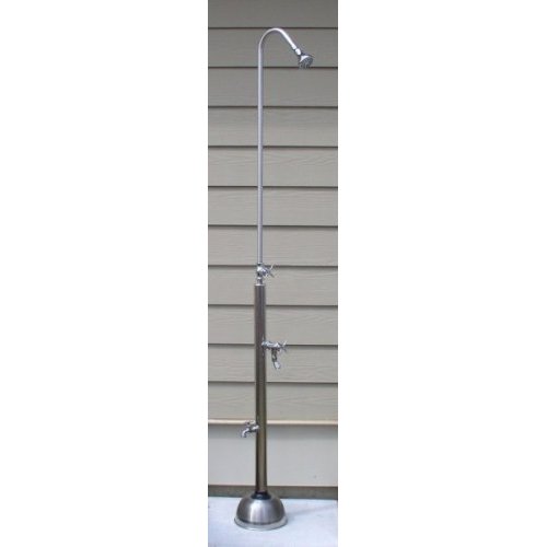 82" Free Standing Cold Water Shower with Cross Handle Valve & Hose Bibb, Foot Shower