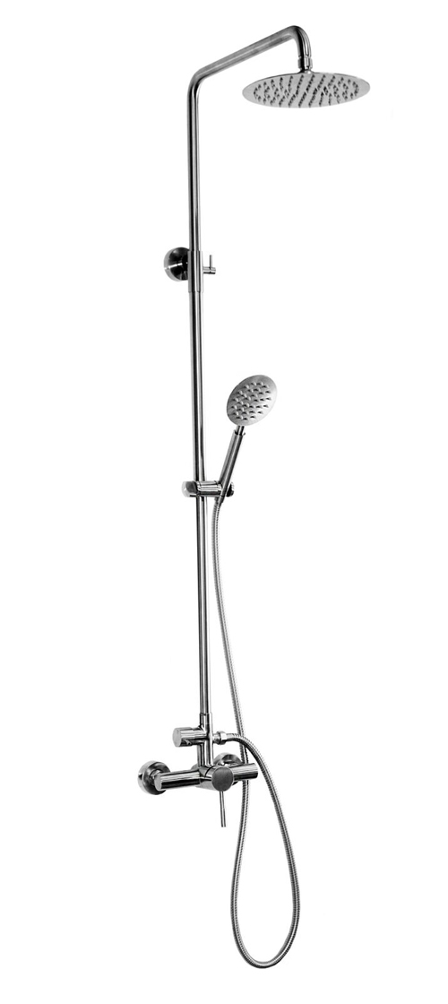 Outdoor Wall Mount Hot and Cold Shower with Adjustable Hand Spray in Stainless Steel