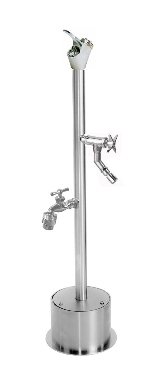 FSFSDFHB-CHV-PB Free Standing Push Button Drinking Fountain with Cross Handle Foot Shower and Hose Bibb