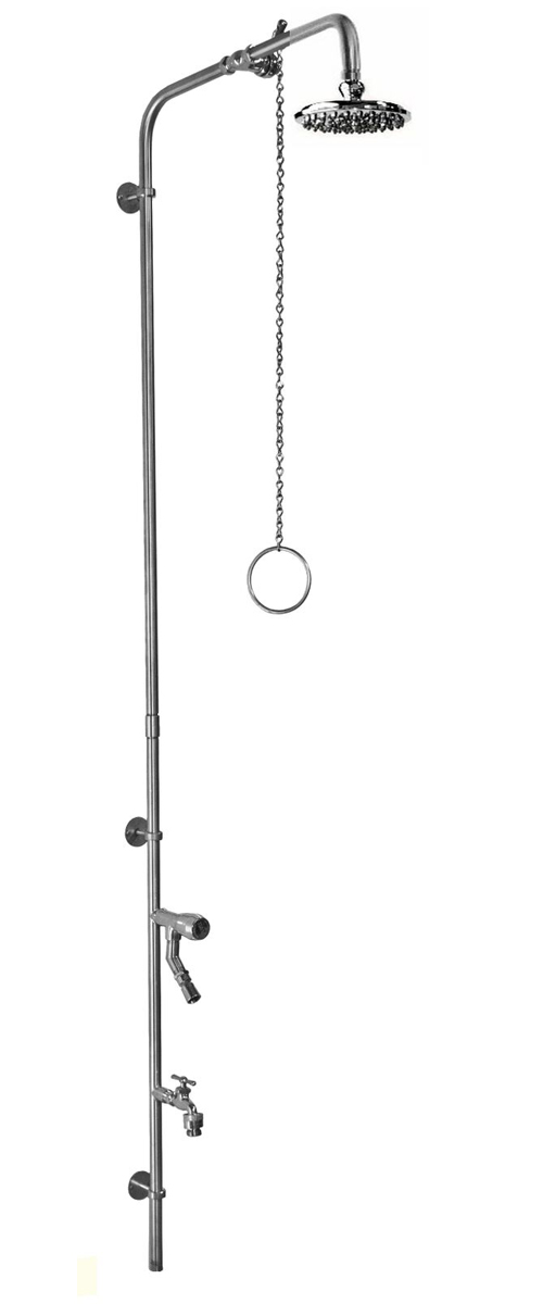 PM-750-PCV-ADA Wall Mount Single Supply Pull Chain Valve Shower with Foot Shower and Hose Bibb