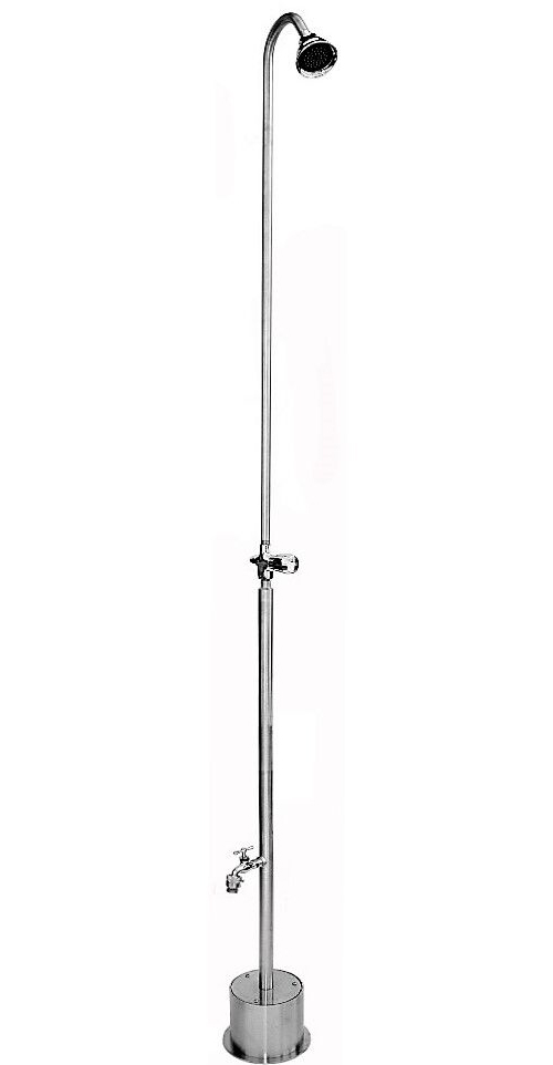 82" Free Standing Cold Water Shower with ADA Compliant Metered Push Valve & Hose Bibb