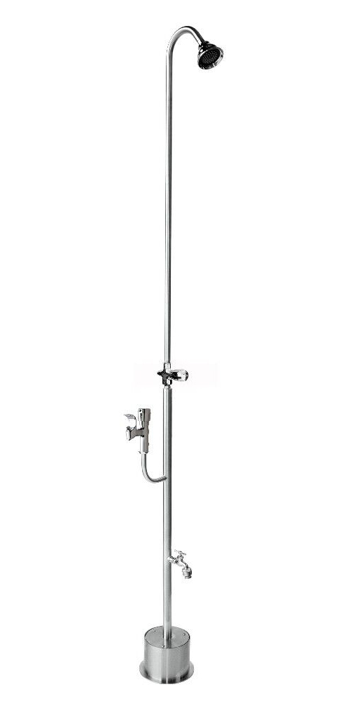82" Free Standing Cold Water Shower with ADA Compliant Metered Push Valve & Hose Bibb, Drinking Fountain