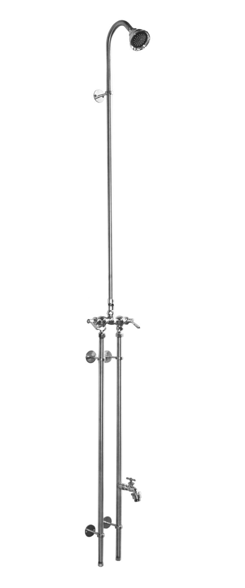 Outdoor Wall Mount Hot and Cold Shower with ADA Compliant Lever Handles in Stainless Steel