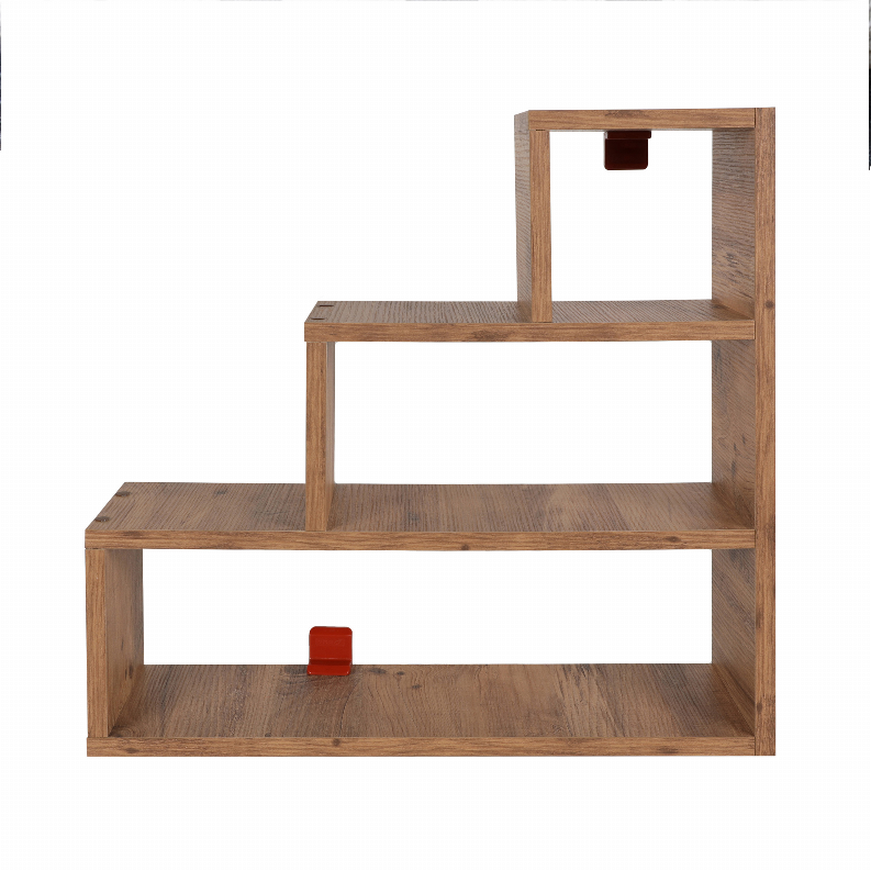  24 Inch Farmhouse Style 3 Tier Wood Floating Wall Mount Shelf with Staggered Design, Natural Brown