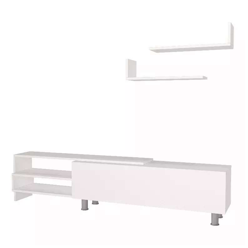  72 Inch Wood TV Console Entertainment Media Center with Storage 3 Piece Set, 2 Floating Wall Shelves, White