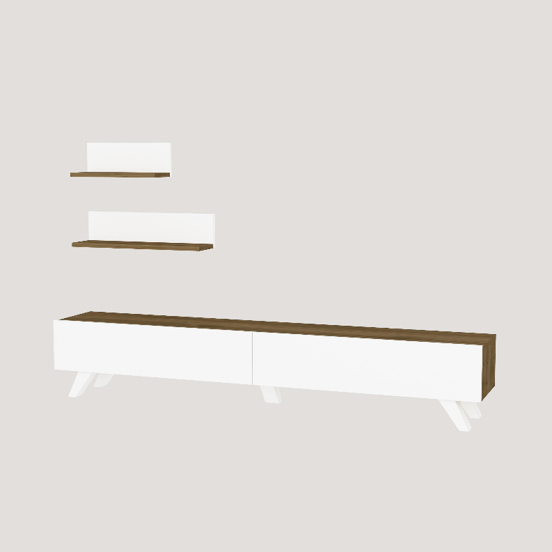  Belle 71 Inch Wooden Rectangular TV Console Entertainment Center, 2 Wall Shelves, White, Brown